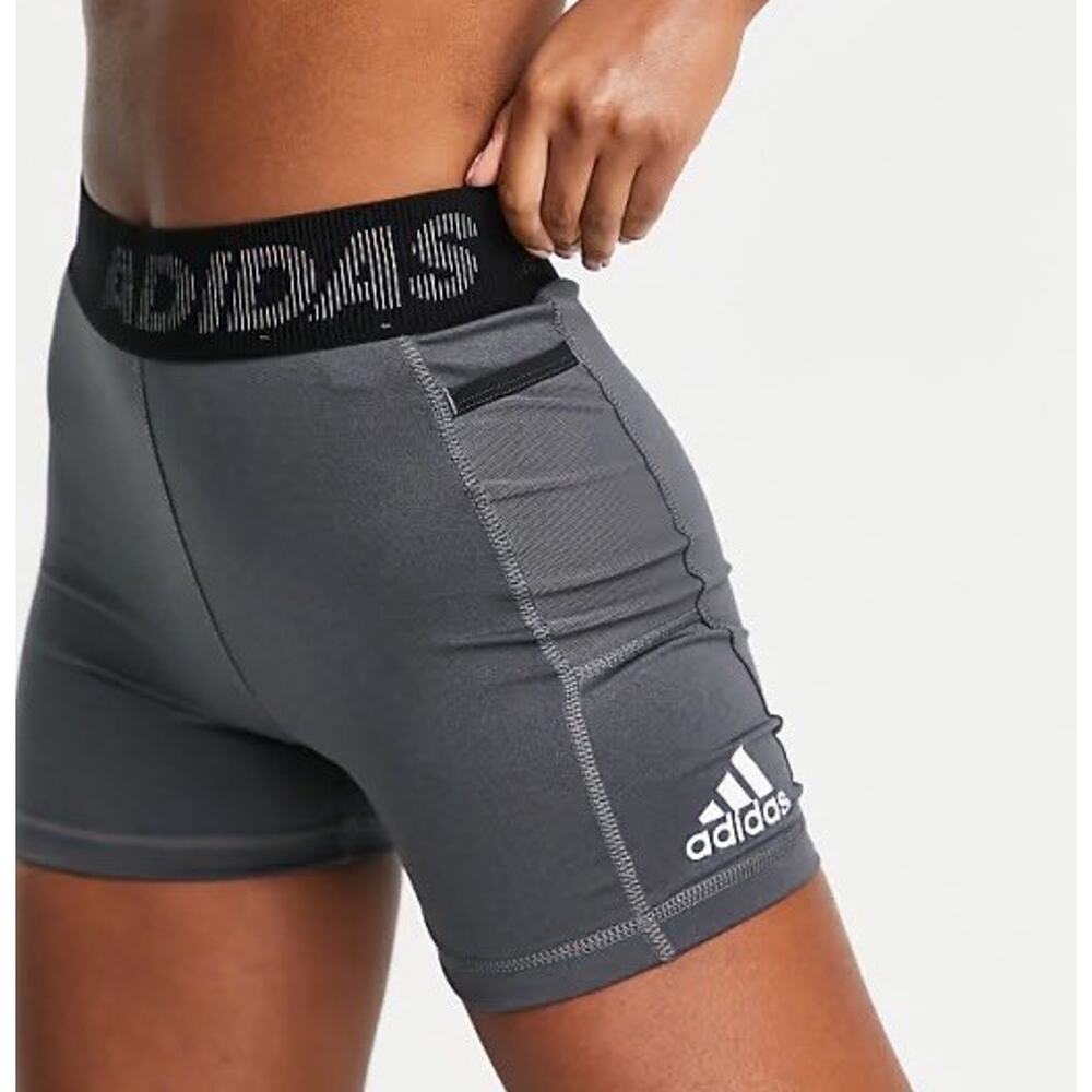 adidas Training Tech fit 3 Bar logo waistband tight shorts in grey L